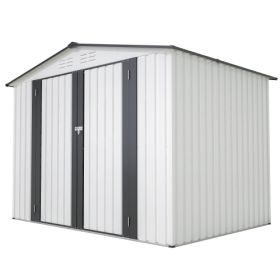 8 X 6 Ft Outdoor Storage Shed, All Weather Metal Sheds With 2 Lockable Doors, Tool Shed For Garden, Backyard, Lawn,White