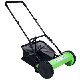14 Inch 5-blade Hand Push Scroll Lawn Mower With Grass  Device, Green