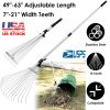 63in Adjustable Garden Leaf Rake 15 Teeth Expanding Stainless Steel Rake For Quick Clean Lawn Yard Garden w/ 7-21inch Teeth Width Folding Head