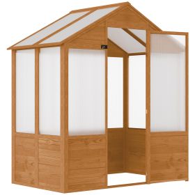 6 X 4 X 7 Polycarbonate Greenhouse, Walk-in Hot House Kit, Hobby Greenhouse With Lockable Door, Level 5 Wind Resistant Wooden Frame, Rustic Brown