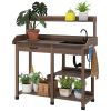 Brown Potting Bench Table, Outdoor Garden Table with Removable Sink and Faucet