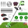 21V 300W Cordless Grass Trimmer Rechargeable Lawn Mower 18000M/Min Weed Cutter with Saw Blade 2 Stainless Steel Blades 10 Plastic Blades 2 Rechargeabl