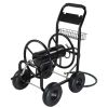 Black Metal Garden Hose Reel Cart with Green Hose Iron Spoked Wheels and Storage Handle 37*22.6*38.6inch Heavy Duty Water Hose Holder Trolley for Outd