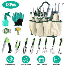 13Pcs Garden Tool Set Aluminum Alloy Gardening Hand Tools Starter Kit with Garden Bag Outdoor Hand Tools