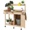 Natural Wood Outdoor Potting Bench with Storage Cabinet,Sink and Faucet ,Hooks