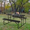 Indoor and Outdoor Folding Picnic Table Bench Set with Wood-like Texture