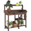Brown Potting Bench Table, Outdoor Garden Table with Removable Sink and Faucet