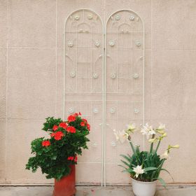4 Pack Metal Garden Trellis 86.7" x 19.7" Rustproof Trellis for Climbing Plants Outdoor Flower Support (Color: CREAM WHITE)